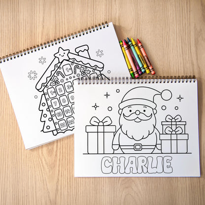 Personalized Christmas Coloring Book 50 Pages, Spiral 11x8.5 Gift