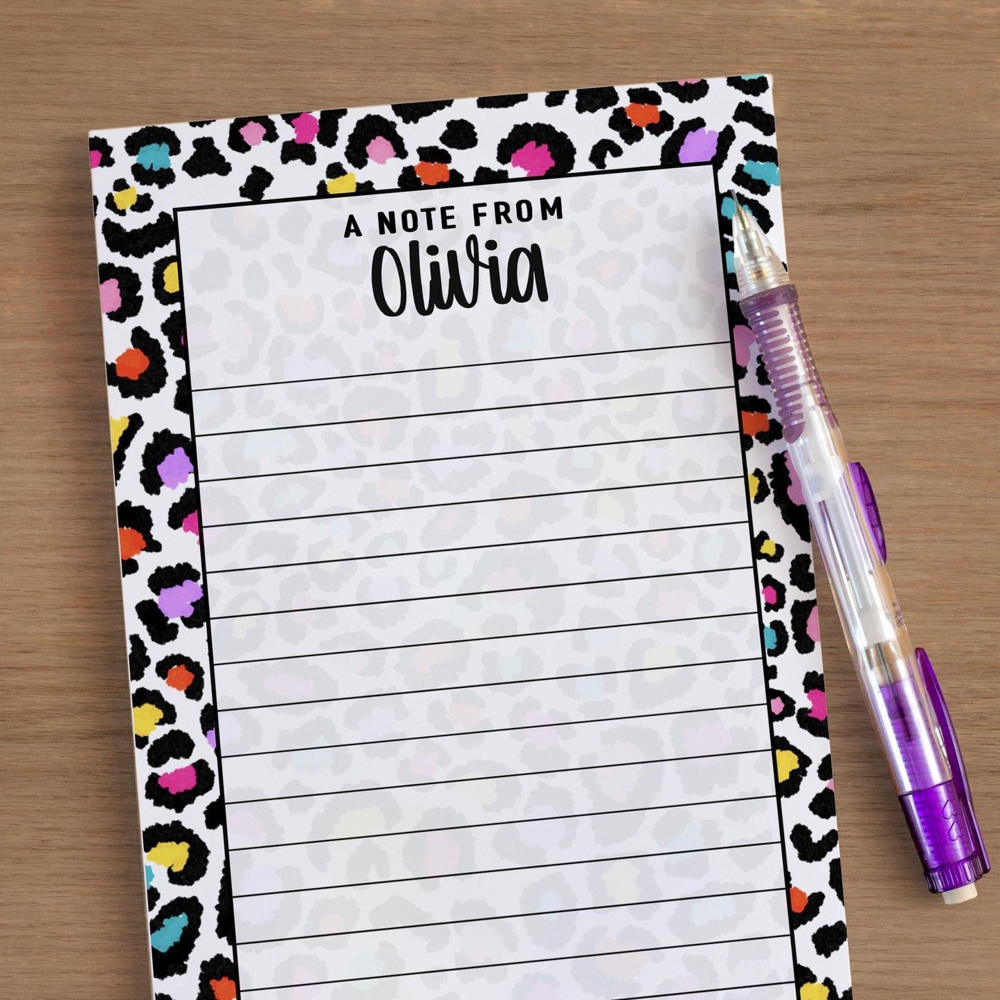 Personalized Notepad – Custom Cheetah Print Notepad With Rainbow Aesthetic Pad