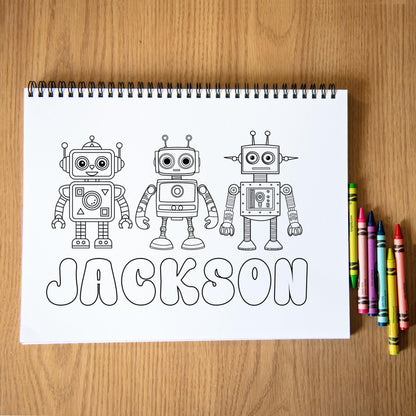 Personalized Robot Coloring Book - Custom Boys Art Book With Name & Party Favor Gifts