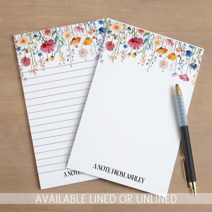 Personalized Notepad - Custom Name Wildflower Notepad With Lined Sheets