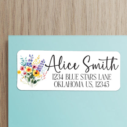 Custom Address Labels - Rainbow Flower Return Address Stickers | Water Resistant, Smudge Proof
