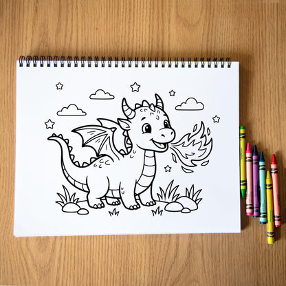 Personalized Dragon Coloring Book, 50 Pages, Spiral 11x8.5, Kids!
