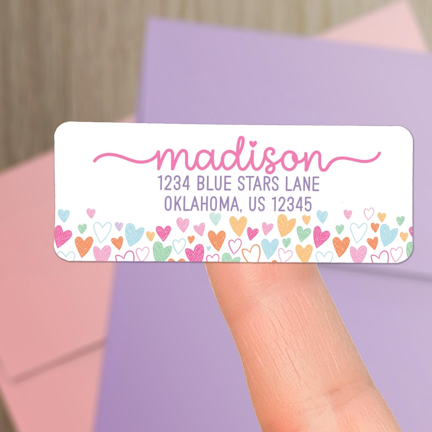 Personalized Address Labels | Back To School Rainbow Heart Custom Return Address Sticker Sheets