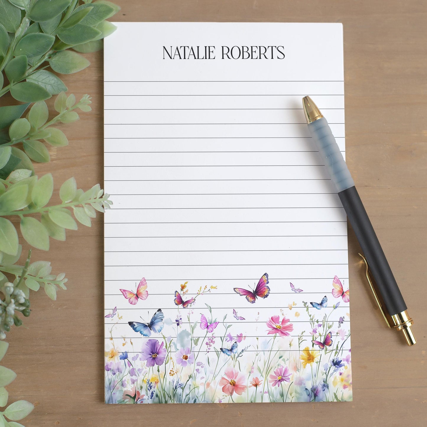 Personalized Butterfly Notepad - Custom Name Notepads | Floral Garden Stationery Gift
