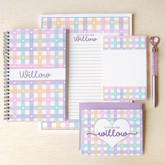 Personalized Stationery Set - Kids Letter Writing Kit with Heart Notebook & Envelopes