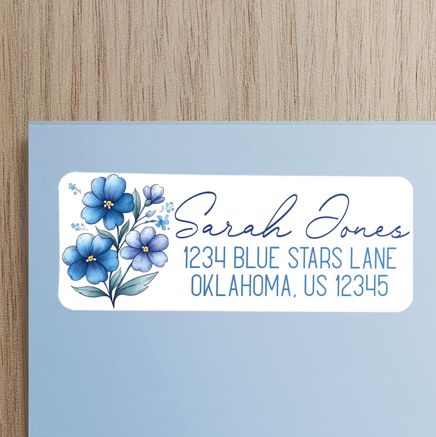 Custom Return Address Labels | Blue Floral Address Stickers, Repositionable & Water Resistant