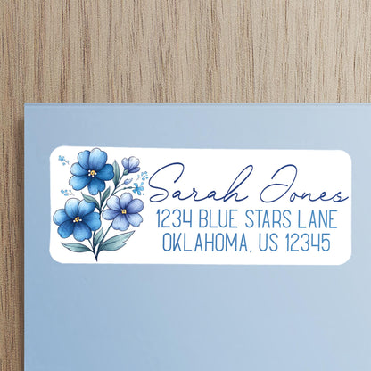 Custom Return Address Labels | Blue Floral Address Stickers, Repositionable & Water Resistant