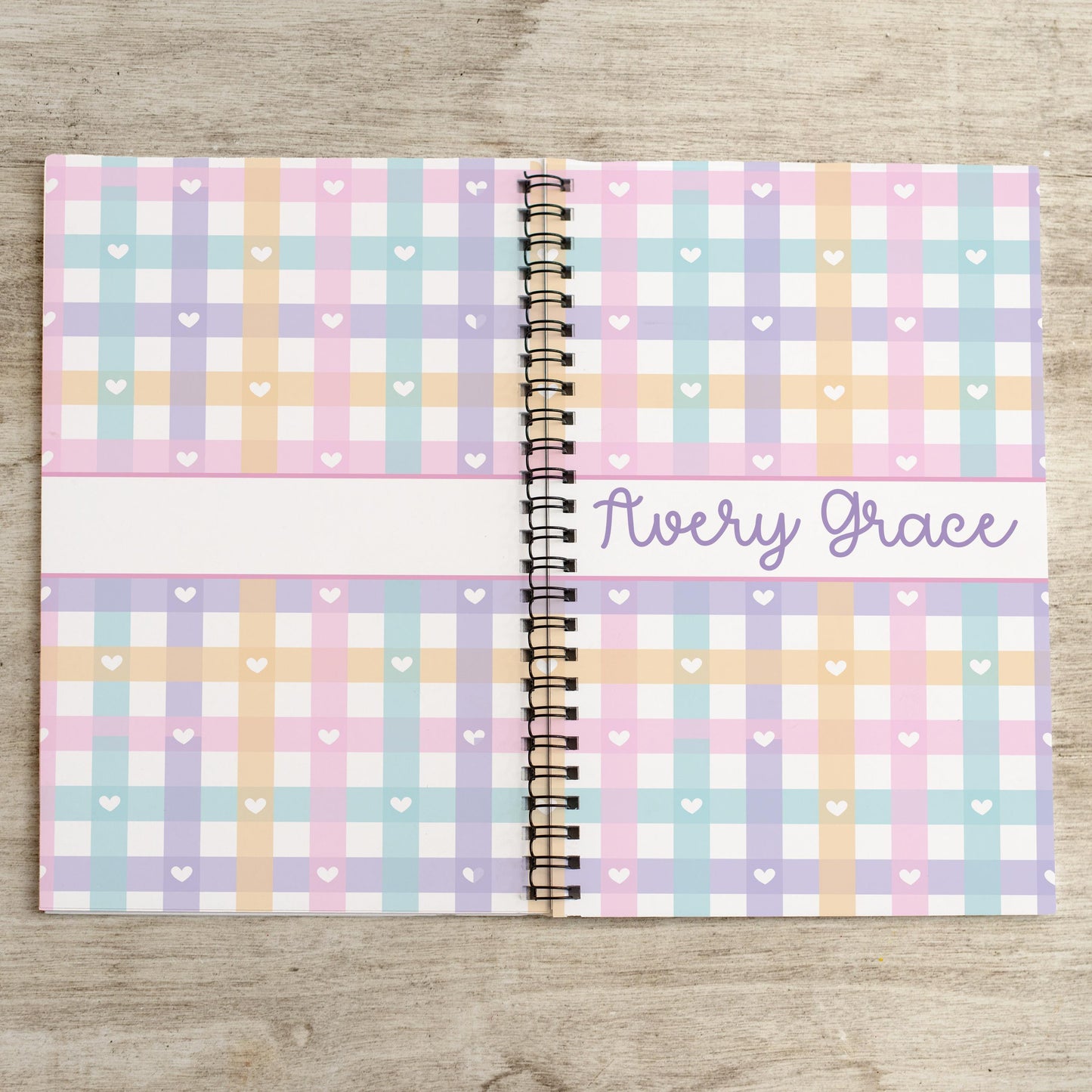Custom Girls Notebook - Personalized Journal With Pastel Gingham Design | Spiral Bound