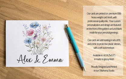 Personalized Note Cards – Wildflower Stationery Set of 10 Cards with Custom Envelope Colors