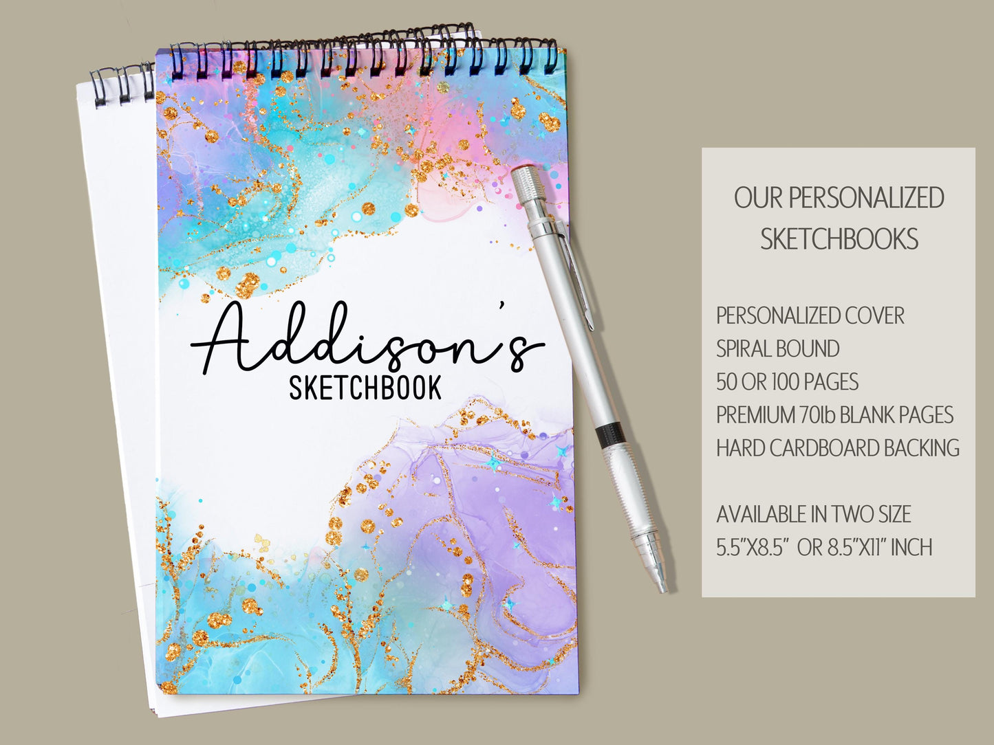 Personalized Sketchbook Girls - Custom Art Pad with Heavyweight Drawing Paper, Spiral Bound