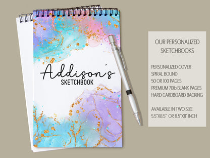 Personalized Sketchbook Girls - Custom Art Pad with Heavyweight Drawing Paper, Spiral Bound