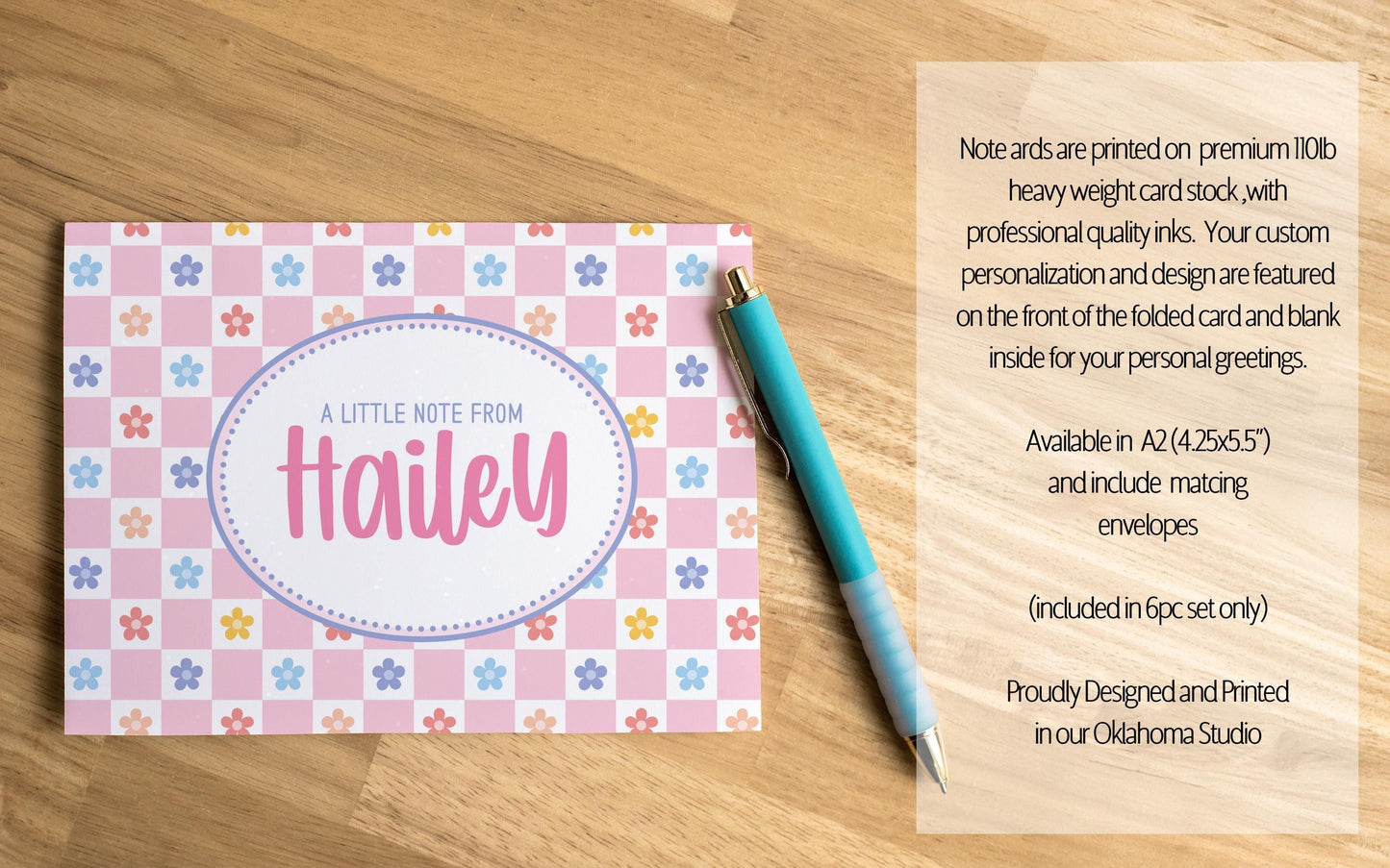 Personalized Stationery Set - Kids Letter Writing Kit with Groovy Flower Notebook & Colorful Pen