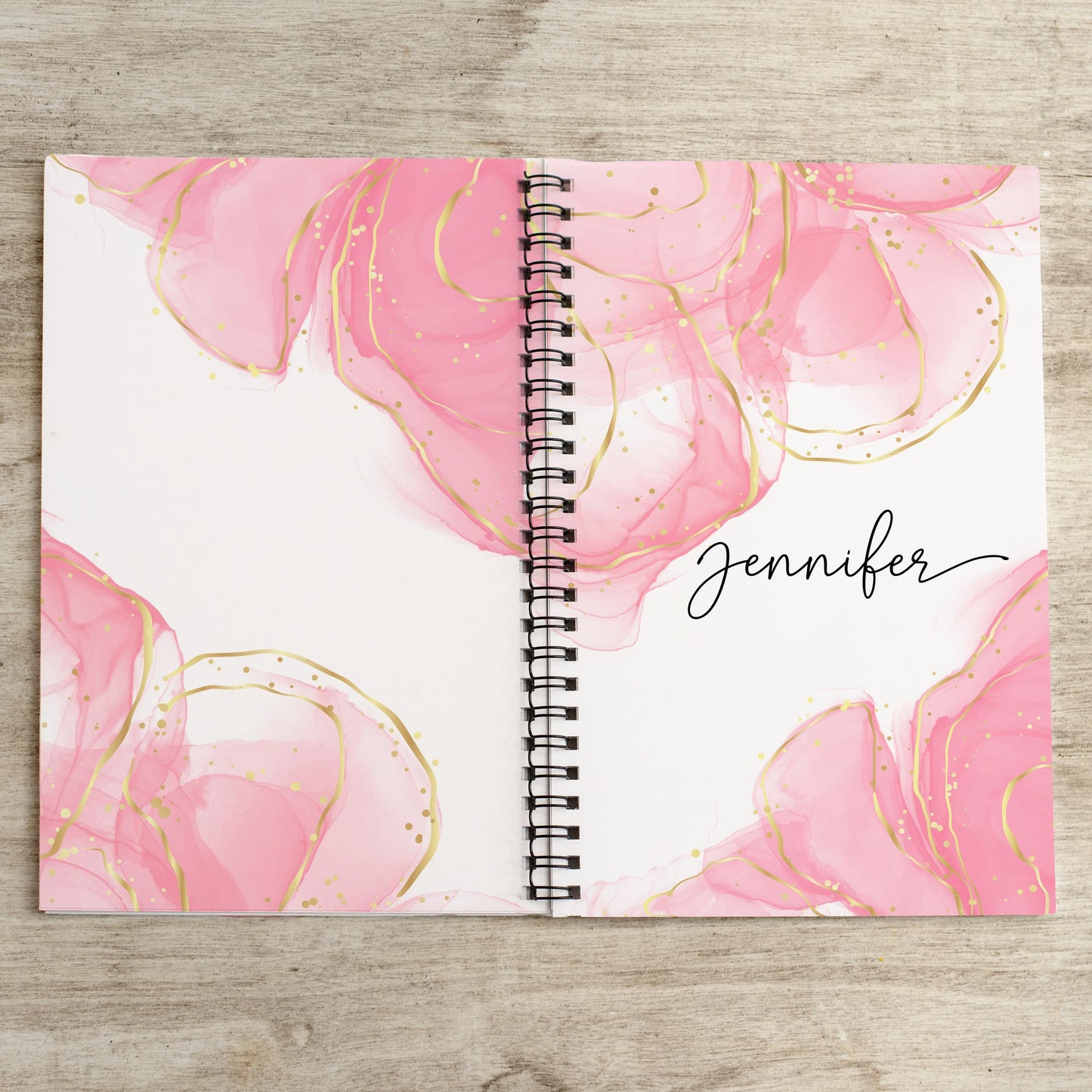 Personalized Pink Notebook - Custom Spiral Notebook with Pretty Sketchbook Girls Design