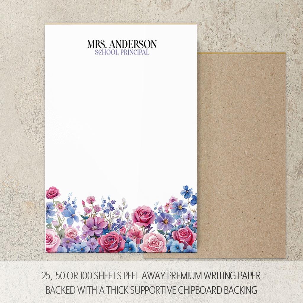 Personalized Flower Notepad - Custom Name Notepads With Floral Garden Notes