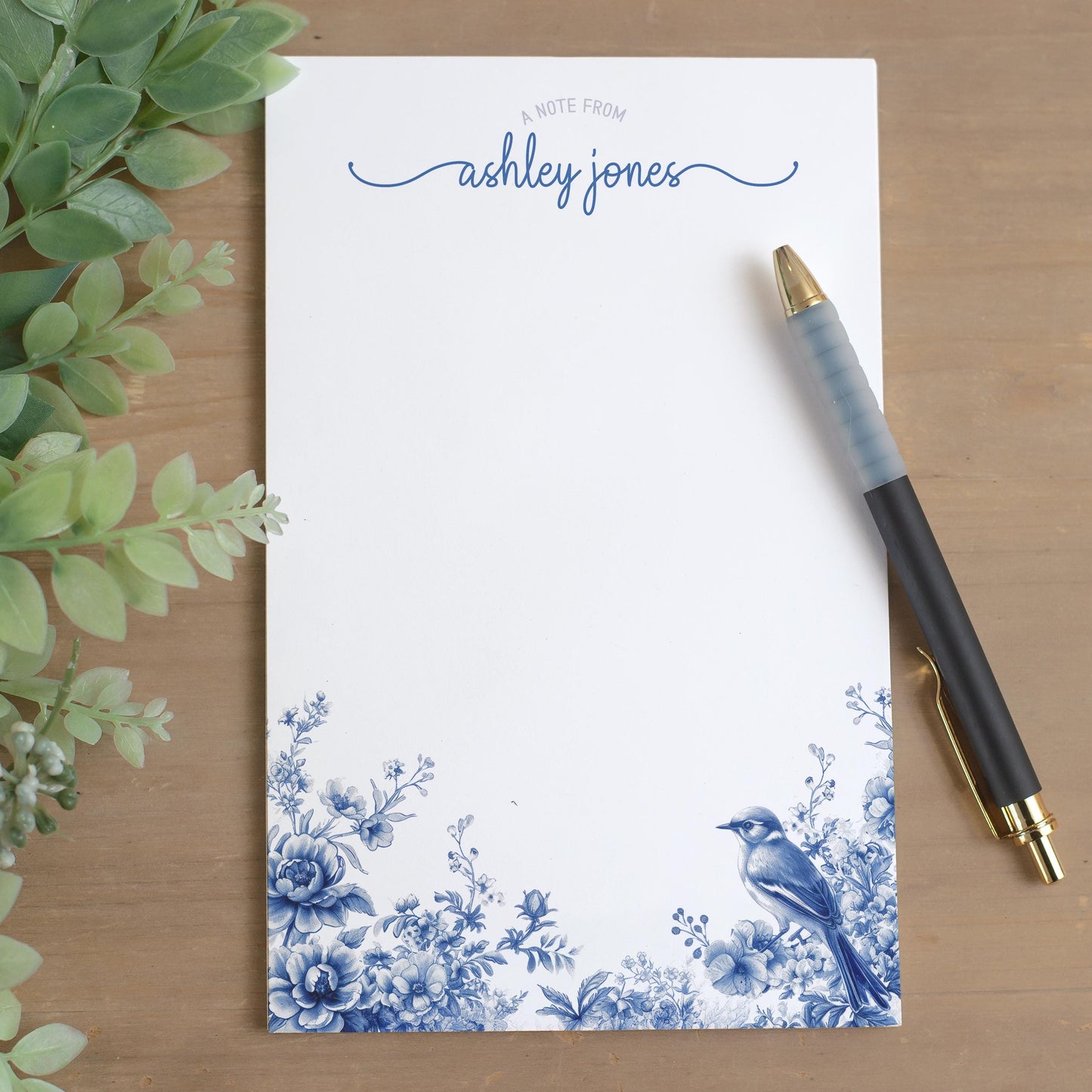 Personalized Notepad Featuring Blue White Stationery & Floral Chinoiserie Design – Gift for Mom
