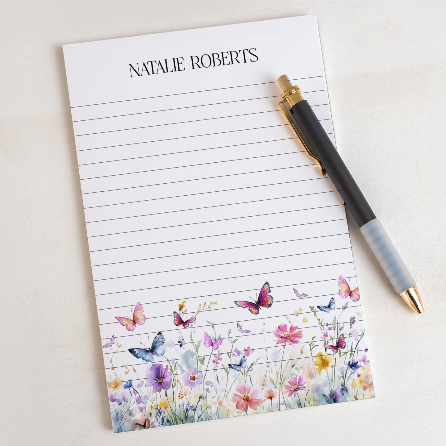 Personalized Butterfly Notepad - Custom Name Notepads | Floral Garden Stationery Gift