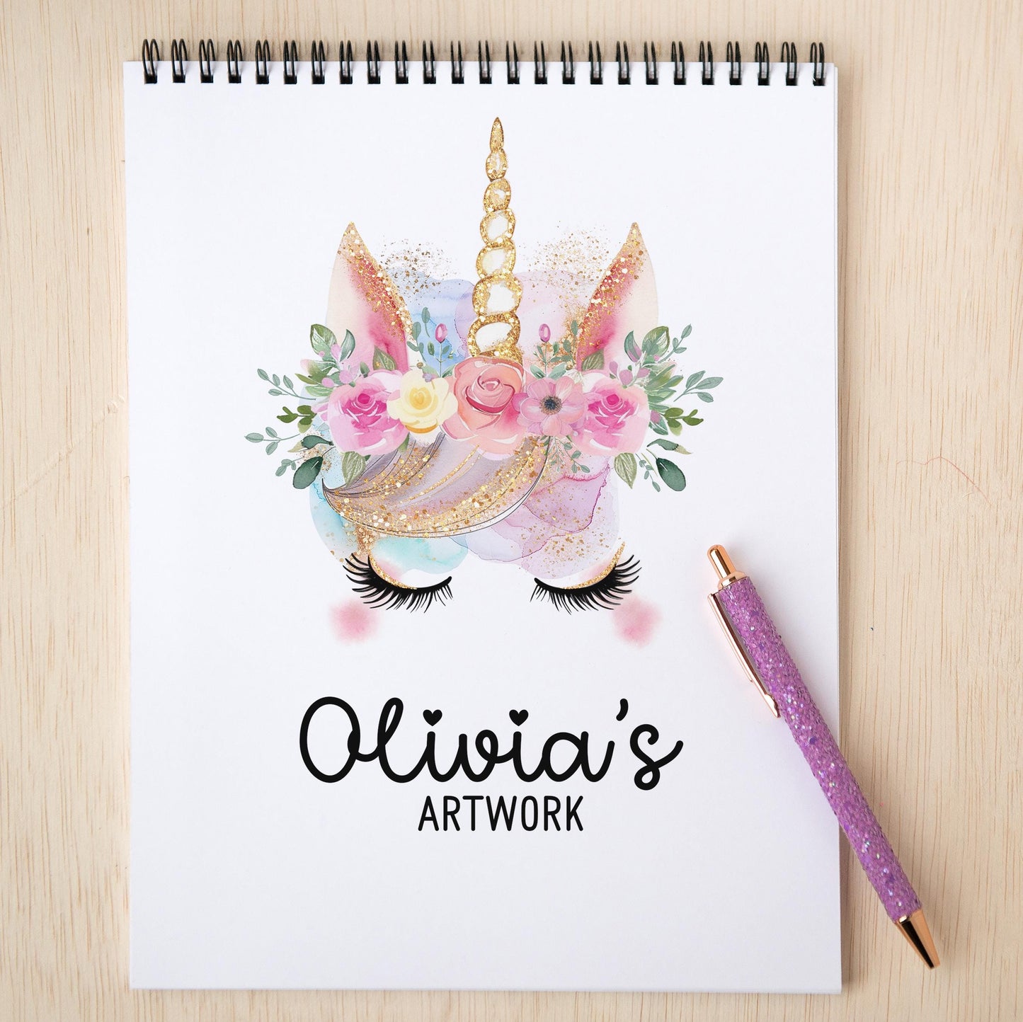 Personalized Kids Sketchbook - Custom Drawing Pad with Name | Unicorn Art Book