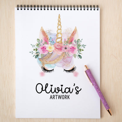 Personalized Kids Sketchbook - Custom Drawing Pad with Name | Unicorn Art Book
