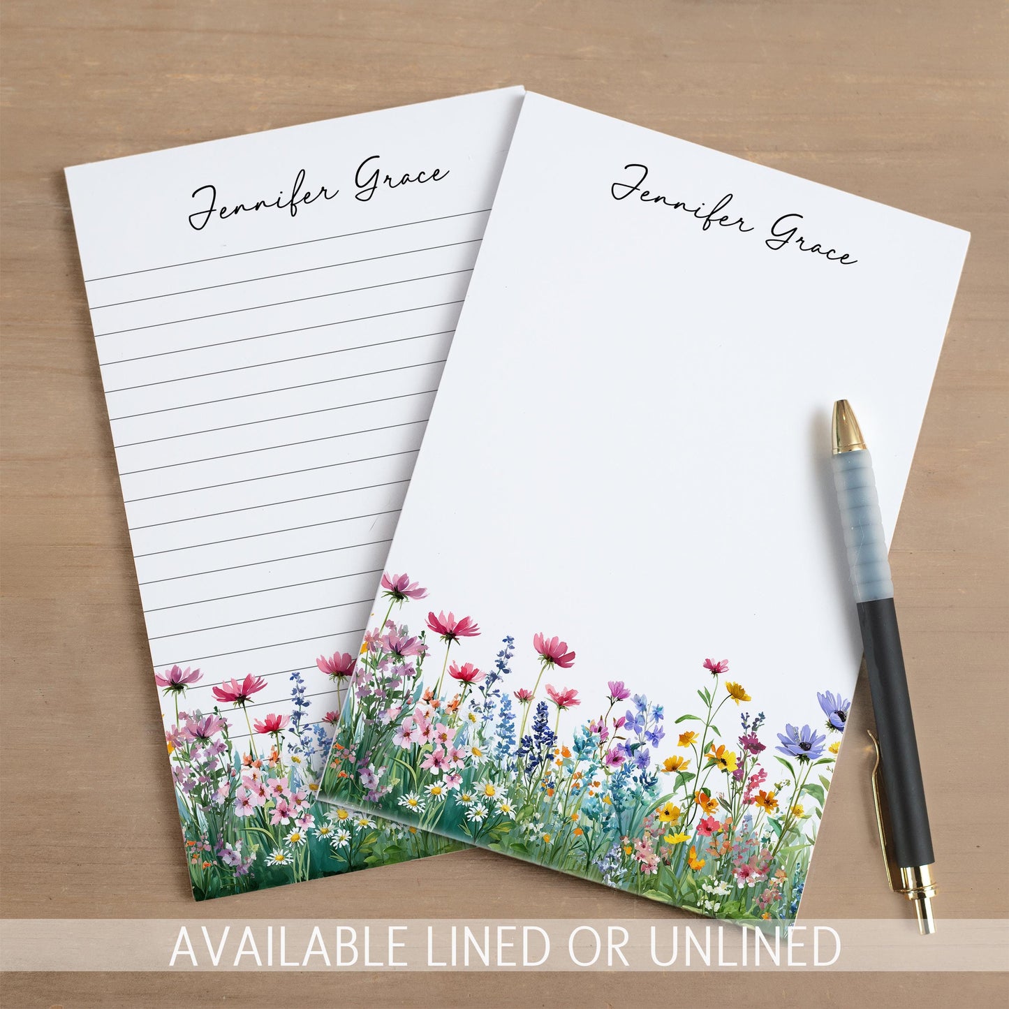 Personalized Flower Notepad – Custom Name Notepads with Floral Garden Design
