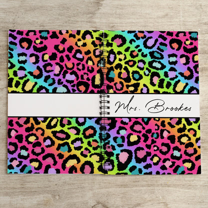 Custom Spiral Notebooks - Personalized Rainbow Cheetah Print Kids Name Journals