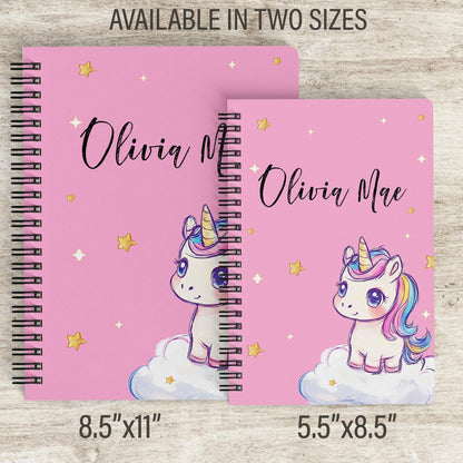 Custom Unicorn Notebook - Personalized Pink Kids Journal With Lined Pages