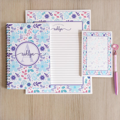 Personalized Stationery Set - Kids Letter Writing Kit with Floral Notebook & Pen