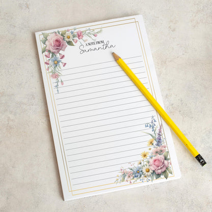 Personalized Notepad – Custom Name Notepad with Floral Design, Lined Sheets & Peel Away Pages