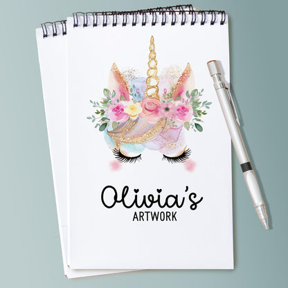 Personalized Kids Sketchbook - Custom Drawing Pad with Name | Unicorn Art Book