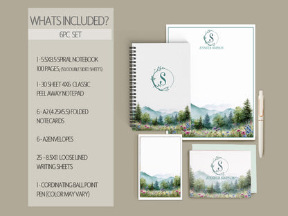 Personalized Stationery Set – Floral Notebook & Envelope Notecard Writing Gift