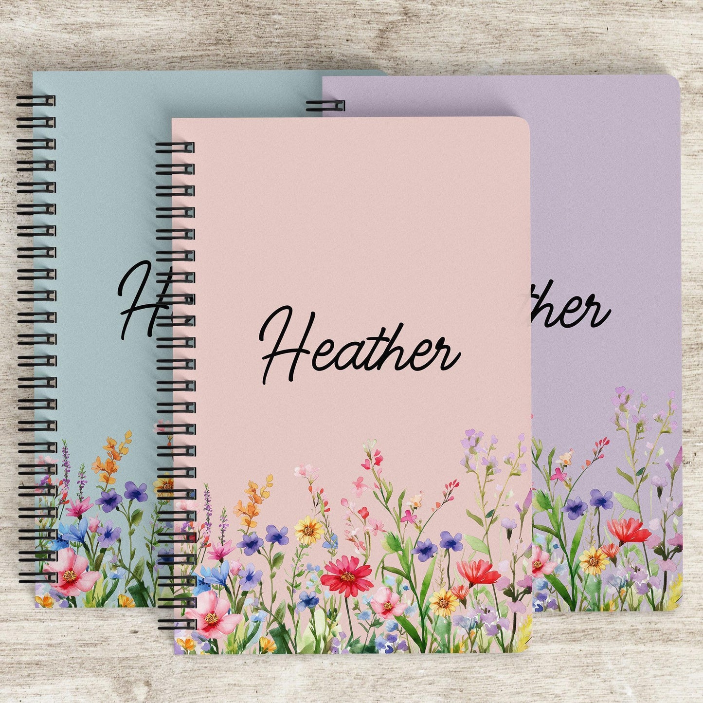 Personalized Spiral Notebook - Custom Wildflower Journal With 100 Pages, Floral Sketchbook Gift