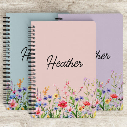 Personalized Spiral Notebook - Custom Wildflower Journal With 100 Pages, Floral Sketchbook Gift