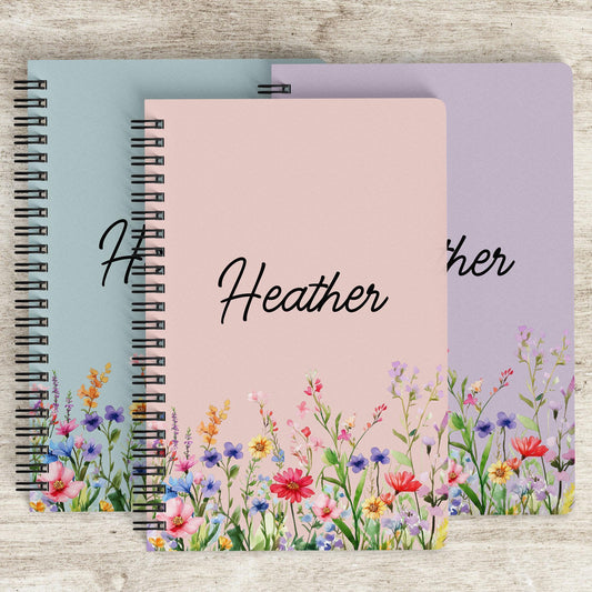 Personalized Spiral Notebook - Custom Wildflower Journal With 100 Pages, Floral Sketchbook Gift