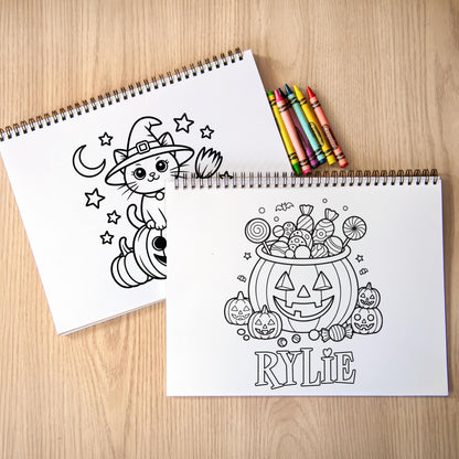 personalized halloween coloring book, Kid 11x8.5 Spiral 50pg Fun
