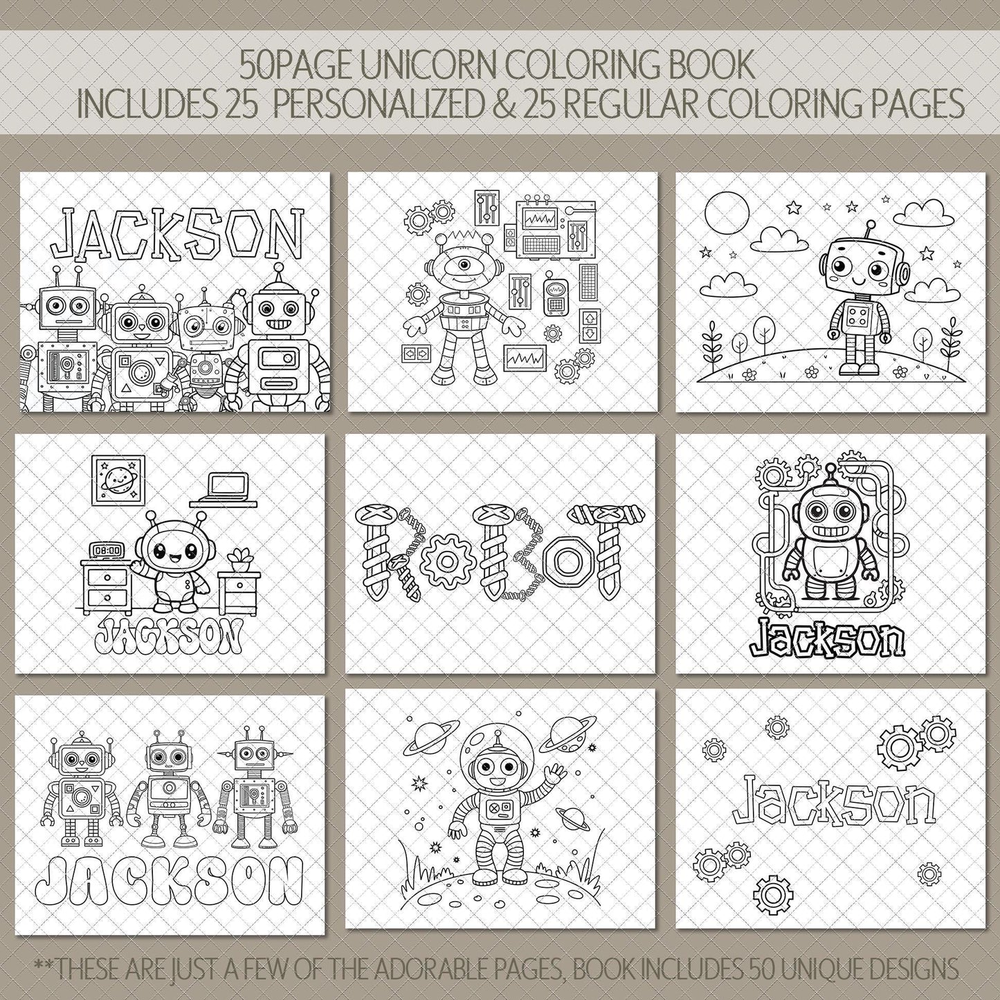 Personalized Robot Coloring Book - Custom Boys Art Book With Name & Party Favor Gifts