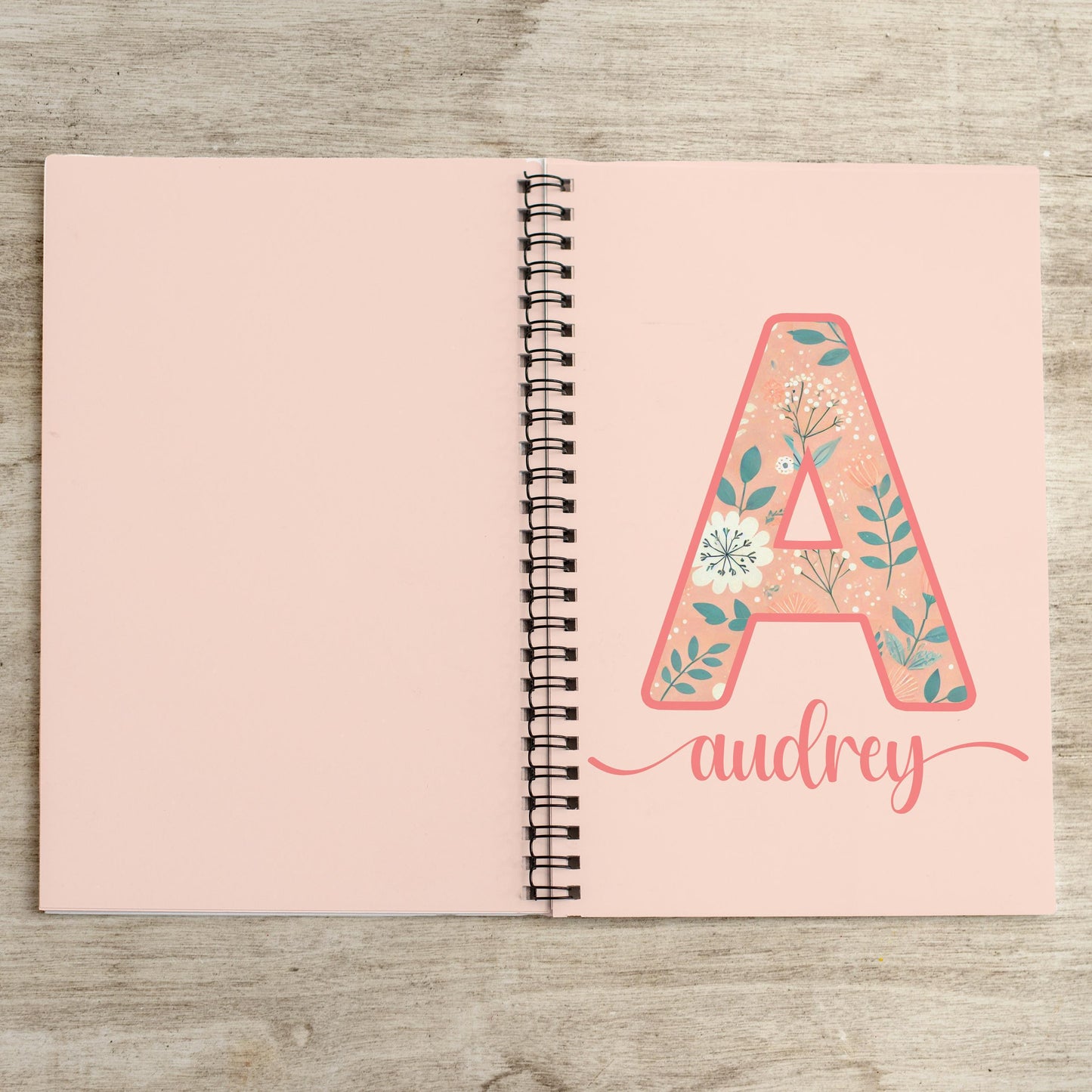 Personalized Womens Notebook - Custom Monogram Journal With Coral Teal Floral Design