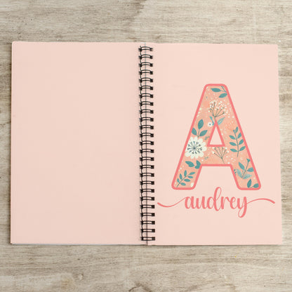 Personalized Womens Notebook - Custom Monogram Journal With Coral Teal Floral Design