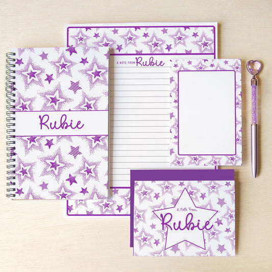 Personalized Stationery Set - Girls Star Letter Writing Set with Notebook and Pen