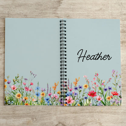 Personalized Spiral Notebook - Custom Wildflower Journal With 100 Pages, Floral Sketchbook Gift