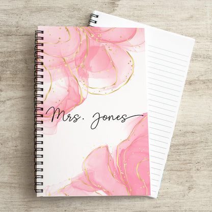 Personalized Pink Notebook - Custom Spiral Notebook with Pretty Sketchbook Girls Design
