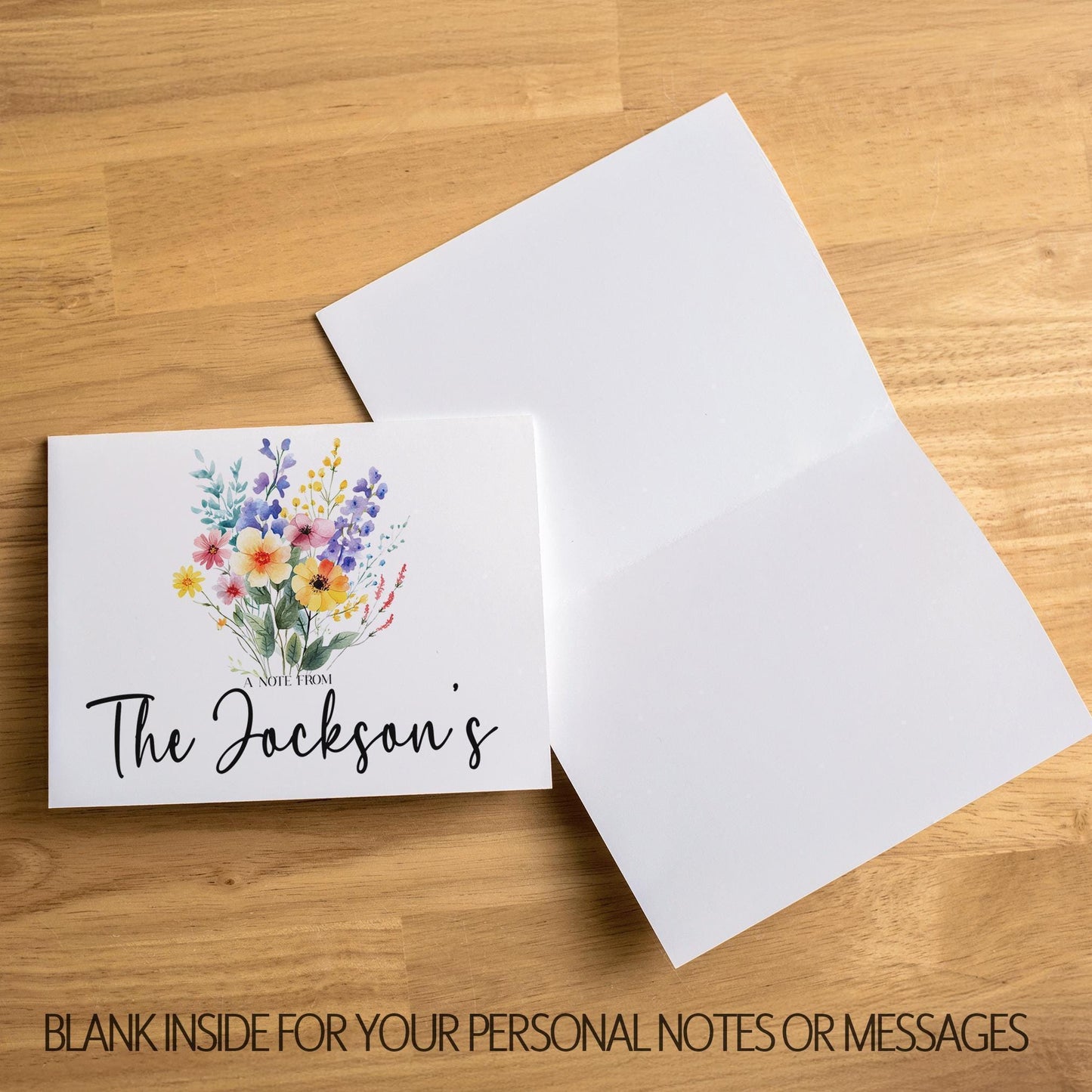 Personalized Note Cards – Custom Name Notecards with Wildflower Floral Folded Greeting Cards