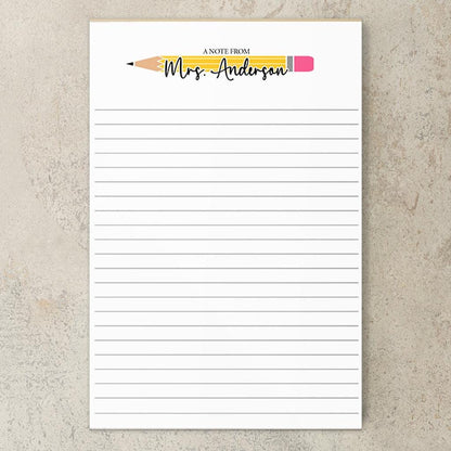 Personalized Teacher Notepad - Colorful Teacher Stationery, Custom Name Classroom Notepads Gift