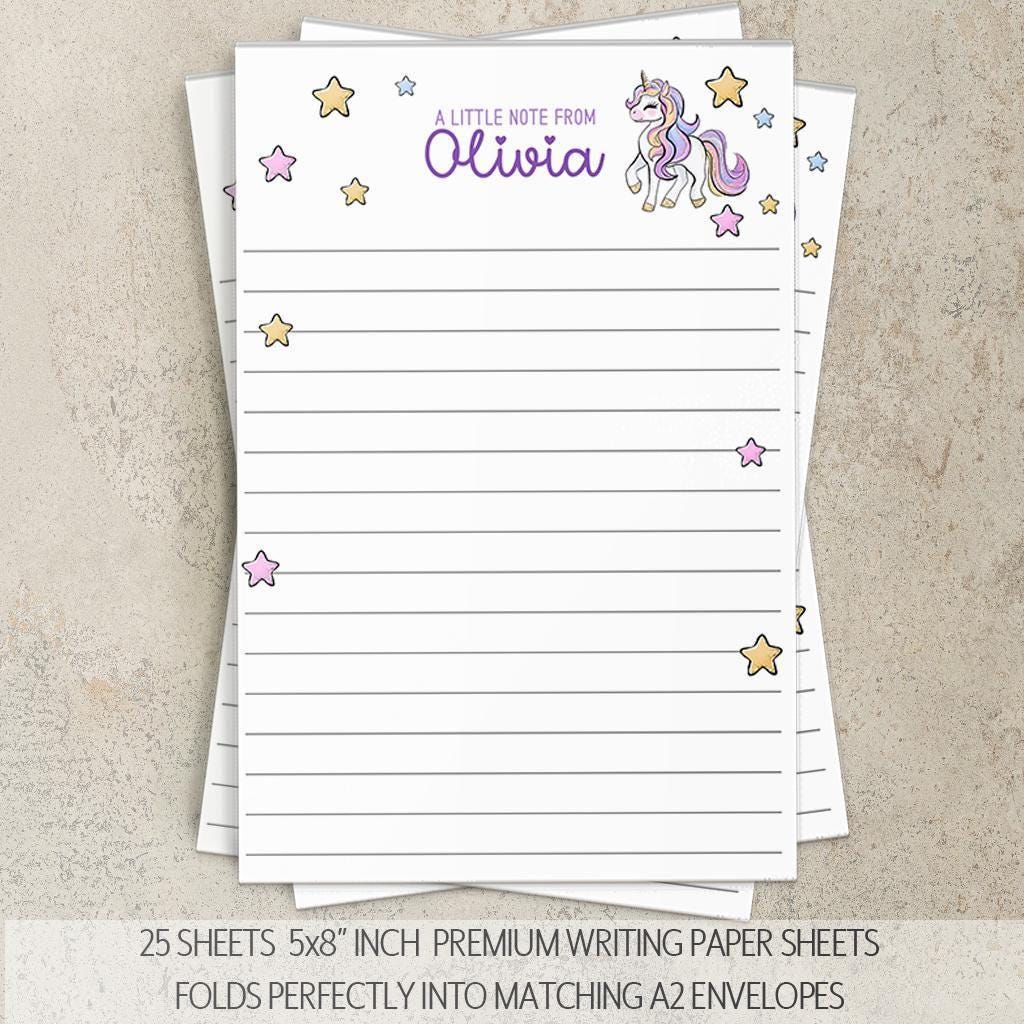 Personalized Stationery Set – Girls Unicorn Letter Writing Sets with Pink Purple Notepad & Envelopes