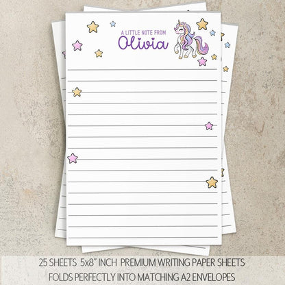 Personalized Stationery Set – Girls Unicorn Letter Writing Sets with Pink Purple Notepad & Envelopes