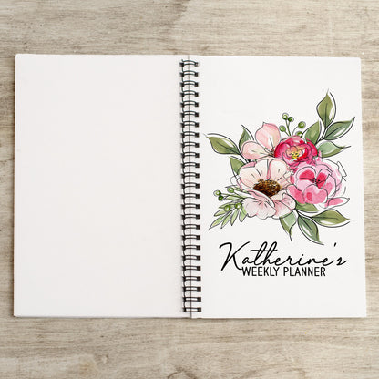Personalized Weekly Planner | Boho Floral Spiral Bound Notebook With Name & Gift
