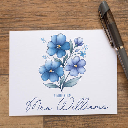 Personalized Note Cards – Blue Wildflower Floral Thank You Notes with Matching Envelopes