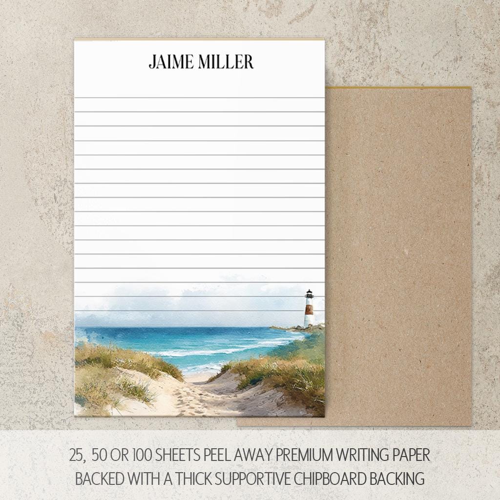 Personalized Notepad - Custom Nautical Notepads With Beach Lighthouse Design