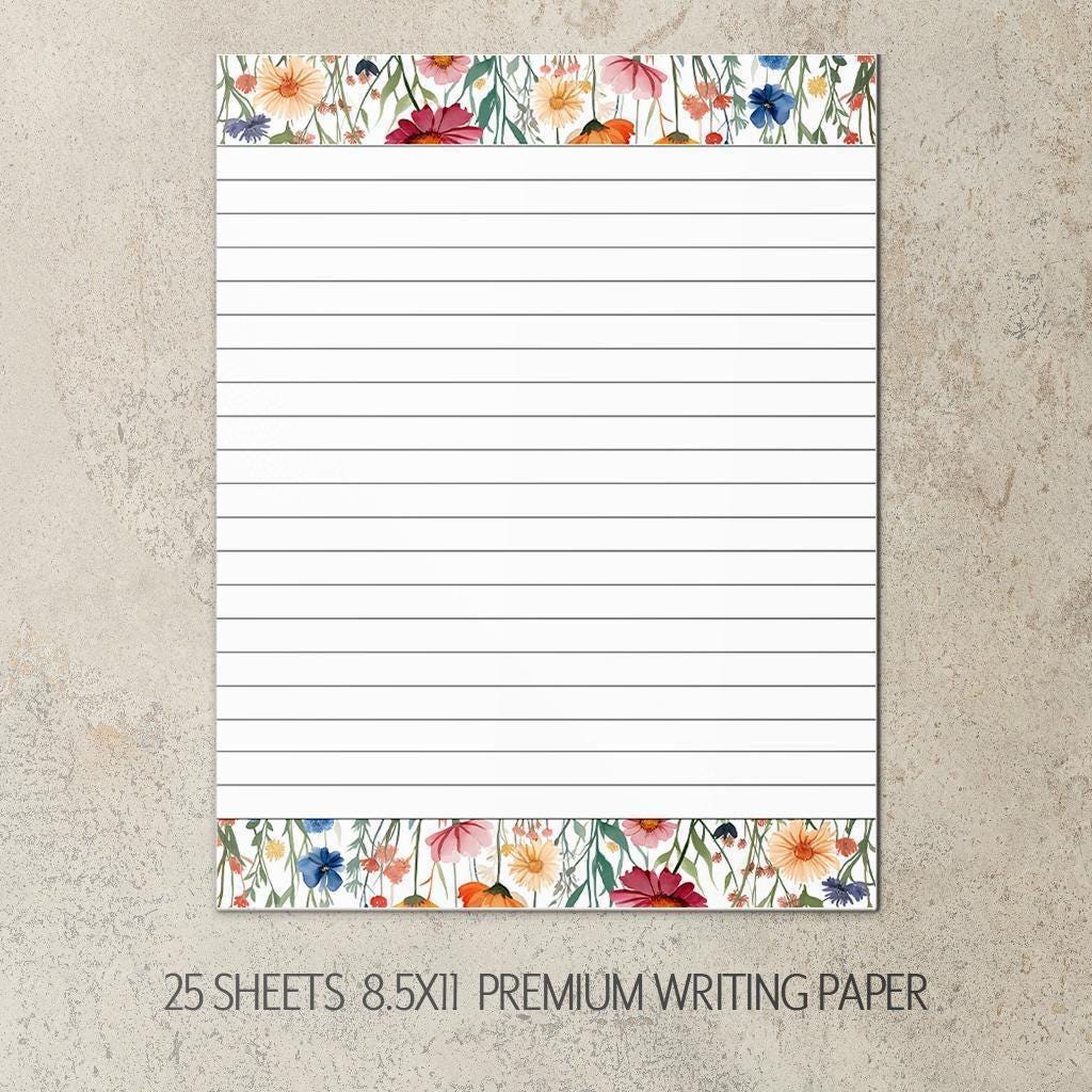 Personalized Stationery Set - Floral Stationery Kit With Spiral Notebook & Lined Writing Sheets