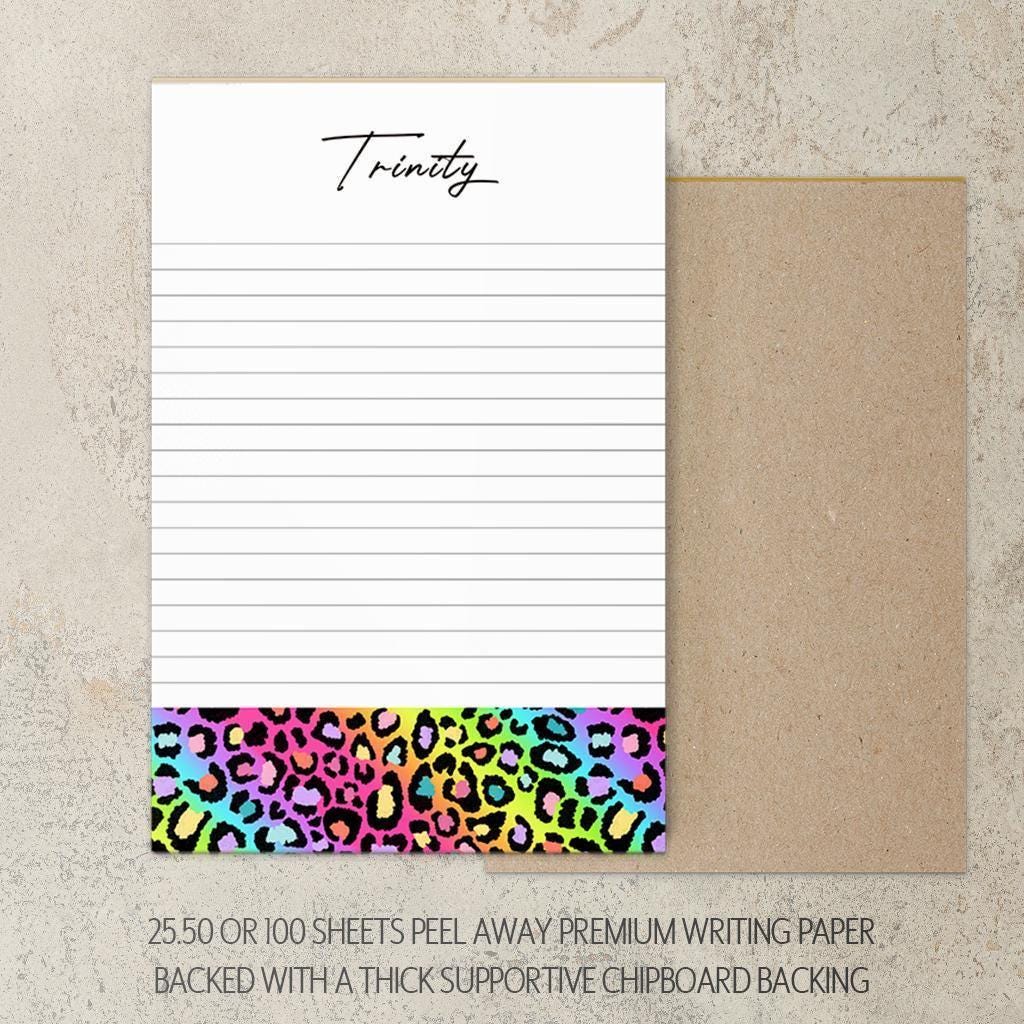 Personalized Notepad - Custom Name Notepads With Cheetah Print & Rainbow Aesthetic