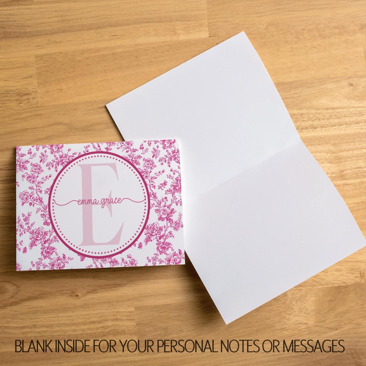 Personalized Note Cards - Custom Folded Notecards Set with Pink Chinoiserie Design & Matching Envelopes