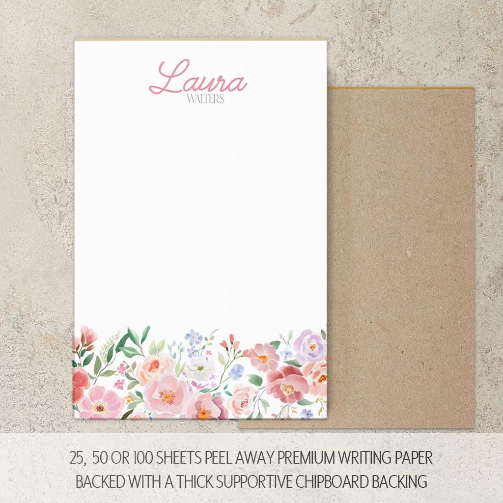 Personalized Flower Notepad – Custom Name Notepads | Pink Floral Garden Stationery Gift